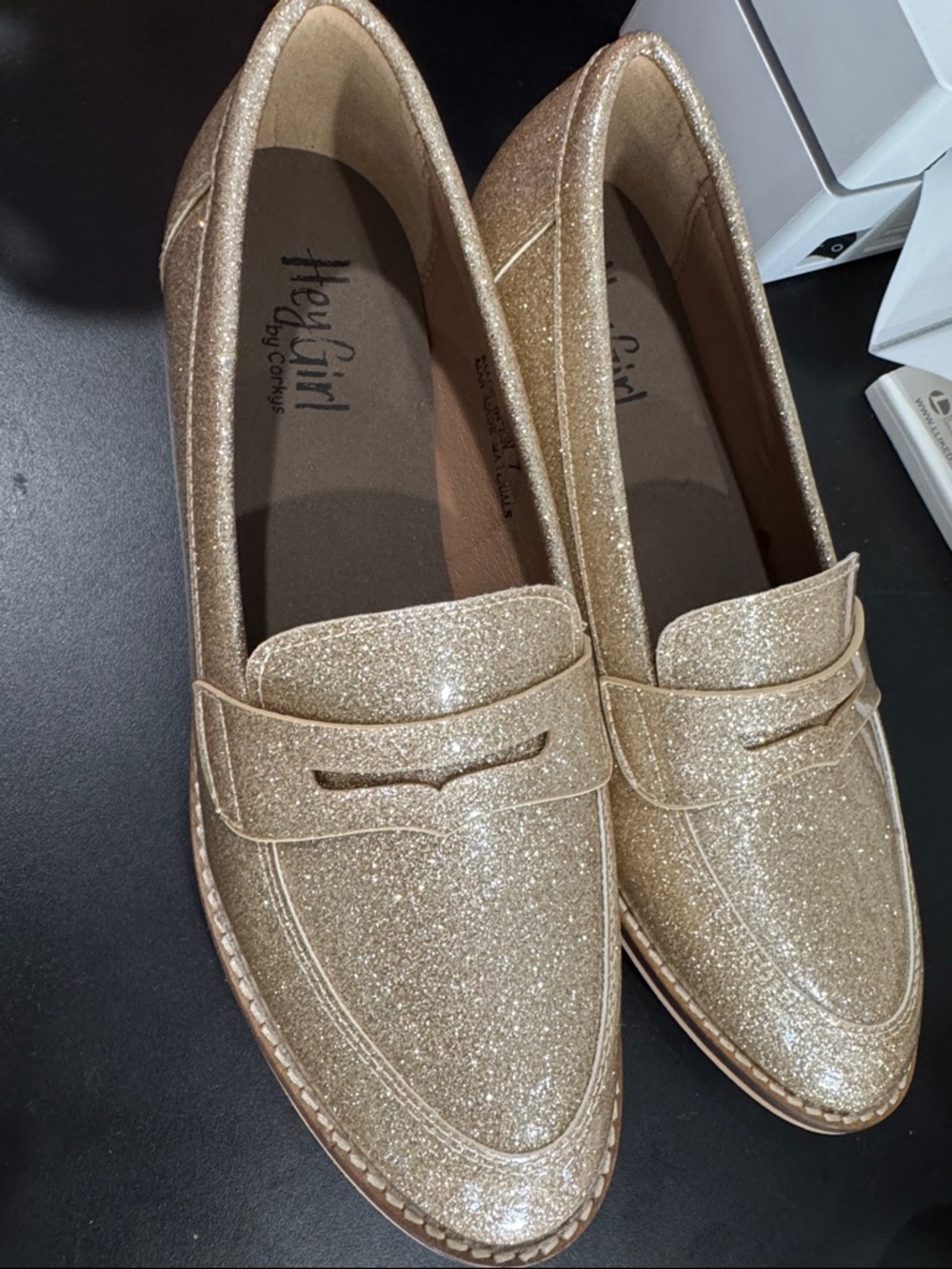 Corkys Glitter Loafers in Gold Sparkle